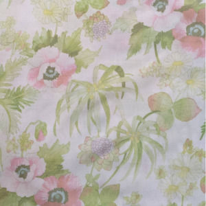 Vintage 70's Large Pink & Green Floral Print Synthetic/Poly Fabric, 58" Wide BTY